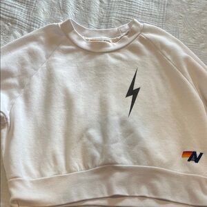 White Aviator Nation Sweatshirt with Lightning Bolt